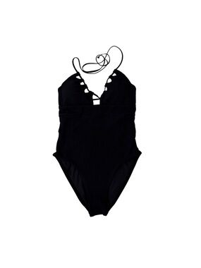 BECCA.Black Textured One Piece Swimsuit Tie Strap Elegant Bathing Suit.